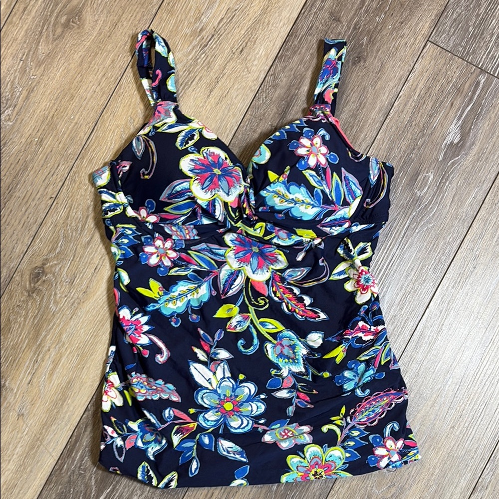 Anne Cole Navy Blue & Pink Fitted Bustier Tank Top Swim